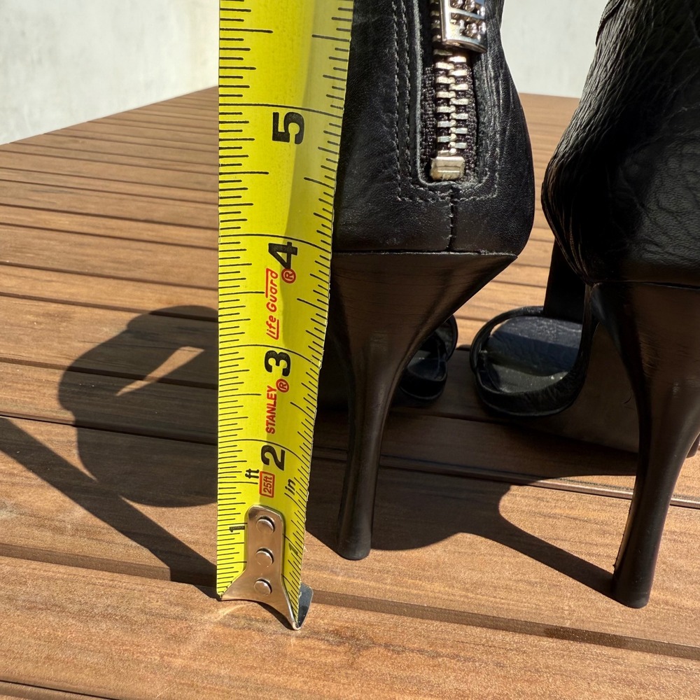 Tory Burch Heels Black Size 7.5 Torben Tumbled Rhino Leather Peep Toe‎ - Picture 7 of 11